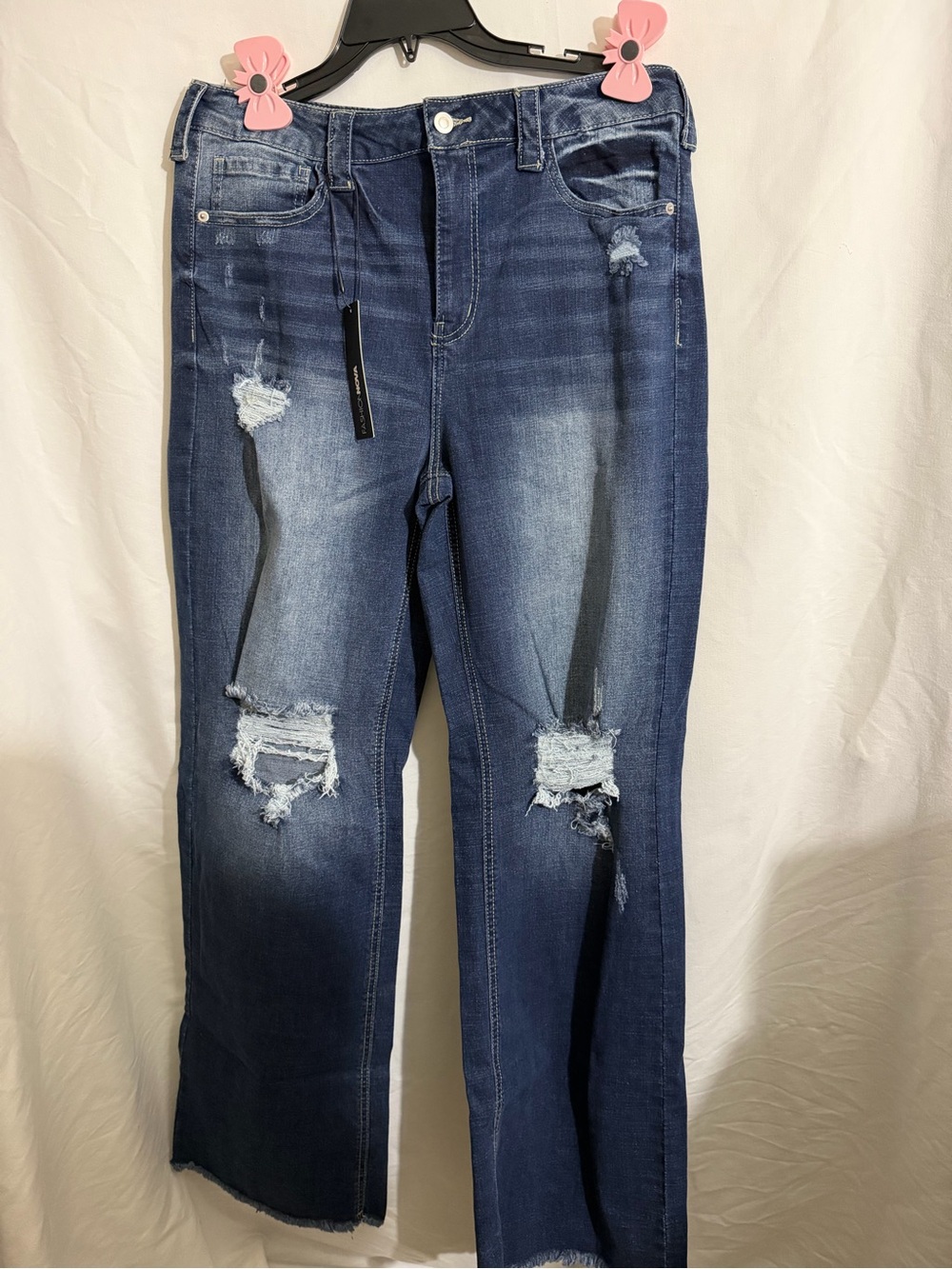 Fashion Nova Dark Blue Distressed Straight Leg Jeans
